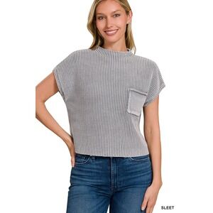 Zenana Mock‎ Neck Knit Sleeveless Crop Top Sweater-Small